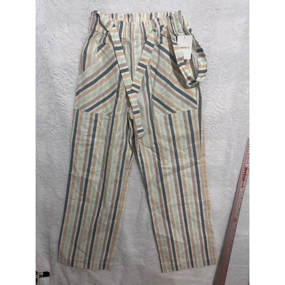 Forever 21 Striped Paperbag Waist Pants Creamy Multi Women's Small - Picture 1 of 6